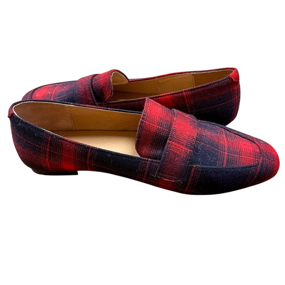 J JILL Red Black Tartan Plaid Loafers Flats Shoes Women's Sz 7.5‎ Preppy Holiday - Picture 6 of 11